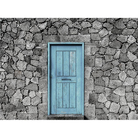 Blue Door Black Modern Wood Framed Art Print with Double Matting by Anonymous