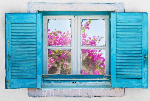 Beautiful Greek Window White Modern Wood Framed Art Print with Double Matting by Gojda, Lukas