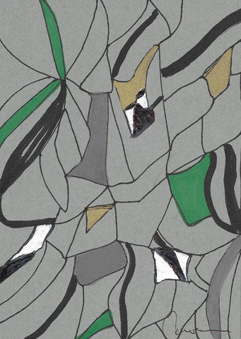 Abstract Grey and Green White Modern Wood Framed Art Print with Double Matting by Carroccio, Lisa