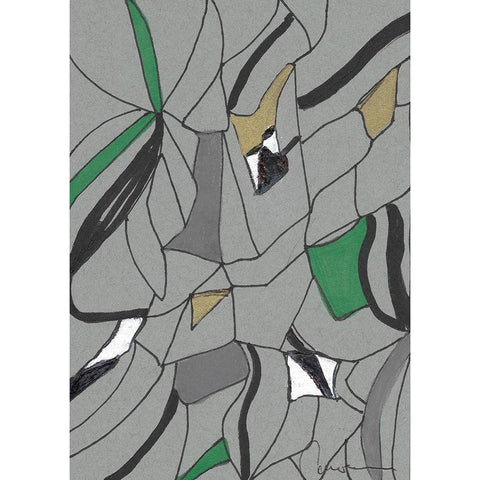 Abstract Grey and Green Black Modern Wood Framed Art Print by Carroccio, Lisa