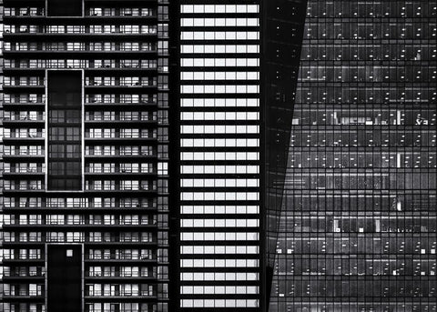 Black and White Buildings Black Ornate Wood Framed Art Print with Double Matting by Carson, Brian