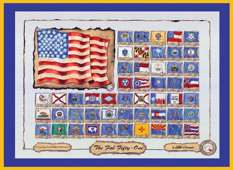 Fab 51 States White Modern Wood Framed Art Print with Double Matting by Alexander, Natalie