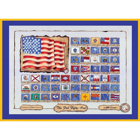 Fab 51 States Gold Ornate Wood Framed Art Print with Double Matting by Alexander, Natalie