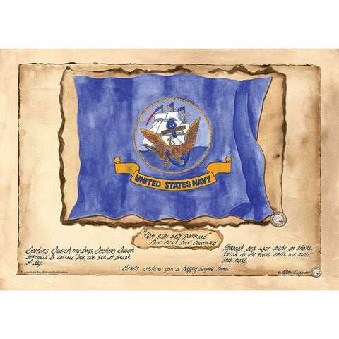 Navy Flag USA Gold Ornate Wood Framed Art Print with Double Matting by Alexander, Natalie