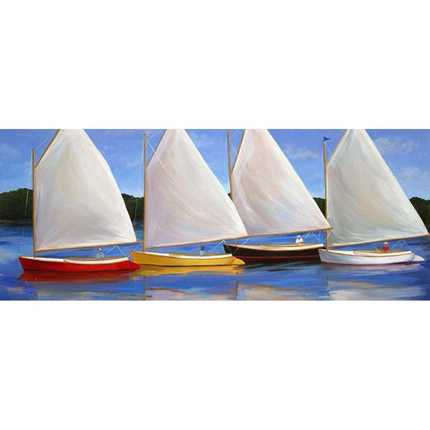 Colored Catboats White Modern Wood Framed Art Print by Saxe, Carol