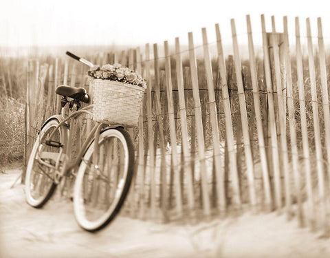 Bike by Beach Fence White Modern Wood Framed Art Print with Double Matting by Anonymous