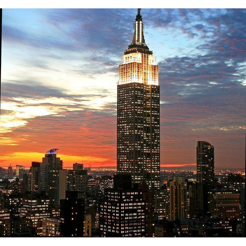 Empire State Evening Gold Ornate Wood Framed Art Print with Double Matting by Anonymous