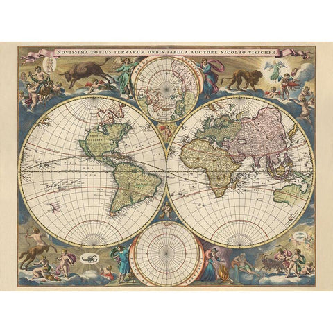 Terrarium Orbis Tabula Black Modern Wood Framed Art Print with Double Matting by Visscher, Nicholas