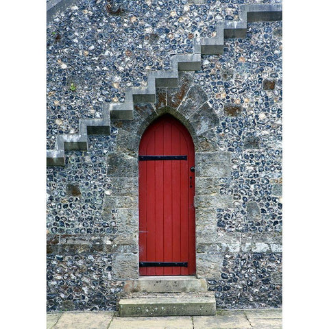 Red Door Under the Stairs Gold Ornate Wood Framed Art Print with Double Matting by Anonymous