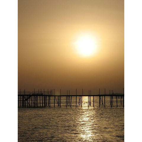 Golden Sunset White Modern Wood Framed Art Print by Anonymous