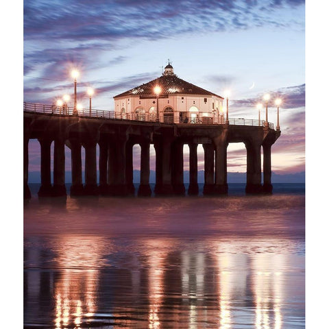 Manhattan Beach Pier,California II, Color White Modern Wood Framed Art Print by Anonymous