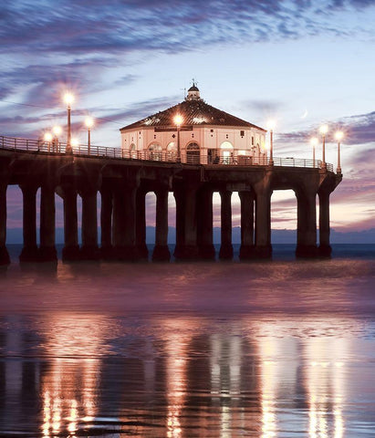 Manhattan Beach Pier,California II, Color White Modern Wood Framed Art Print with Double Matting by Anonymous