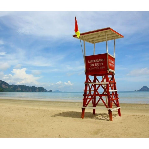 Lifeguard Observation Tower, Color Gold Ornate Wood Framed Art Print with Double Matting by Anonymous