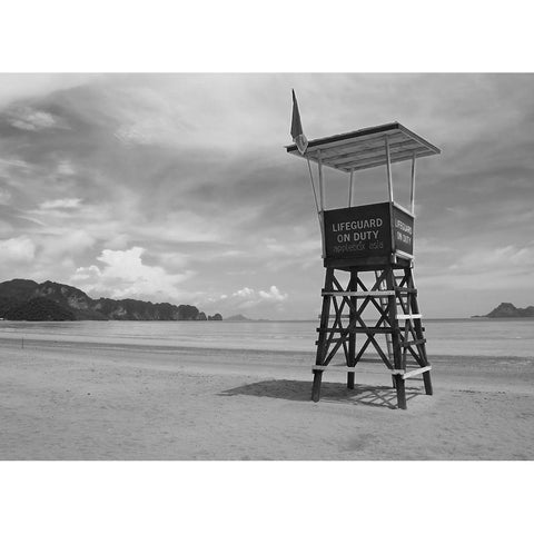 Lifeguard Observation Tower Black Modern Wood Framed Art Print with Double Matting by Anonymous