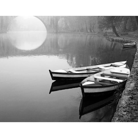 Moonlit Mooring Black Modern Wood Framed Art Print with Double Matting by Anonymous