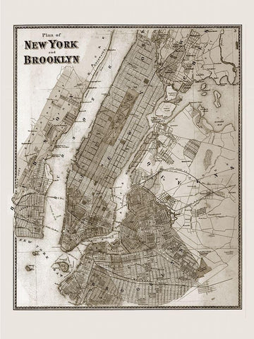 The Plan of New York and Brooklyn, 1867 White Modern Wood Framed Art Print with Double Matting by Anonymous