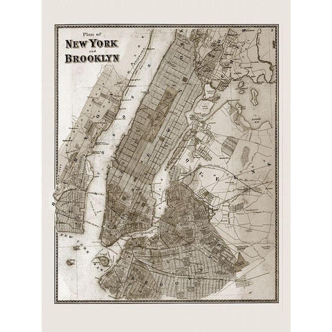 The Plan of New York and Brooklyn, 1867 Black Modern Wood Framed Art Print with Double Matting by Anonymous