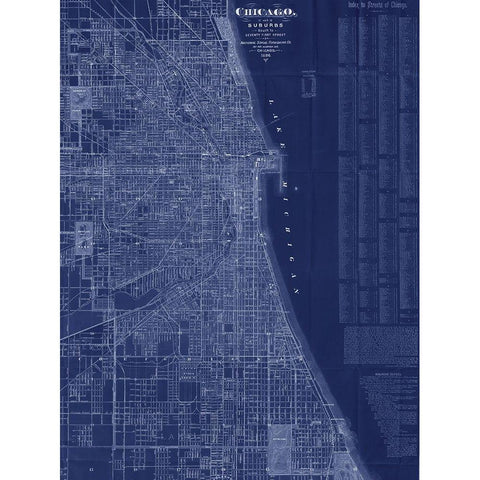 Antique Map of Chicago (blue) Black Modern Wood Framed Art Print with Double Matting by Blanchard