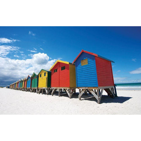 Rainbow Beach Huts Gold Ornate Wood Framed Art Print with Double Matting by Bradfield, N.