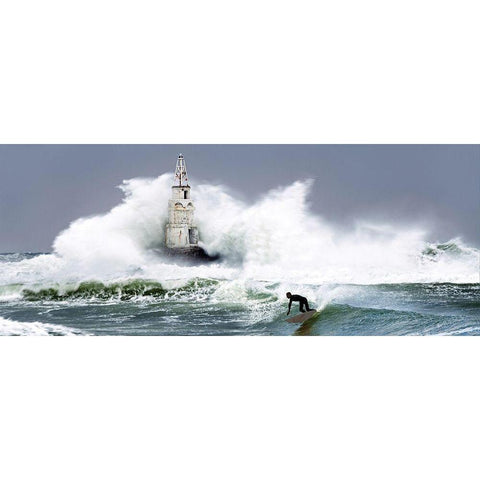 Extreme Surfer Black Modern Wood Framed Art Print by Anonymous