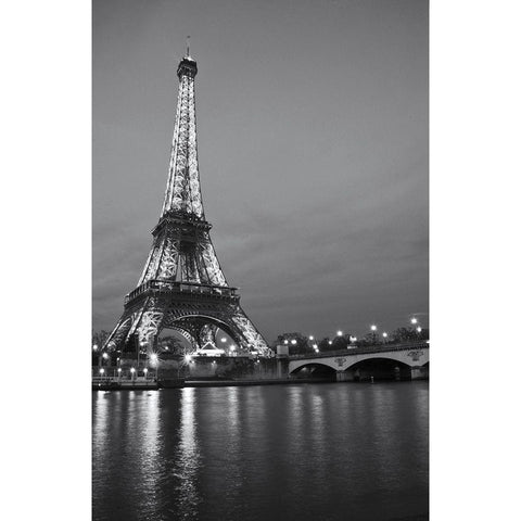 Paris Night White Modern Wood Framed Art Print by Anonymous