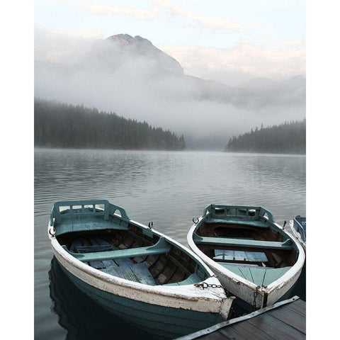 Two Rowboats at Pier Black Modern Wood Framed Art Print with Double Matting by Anonymous