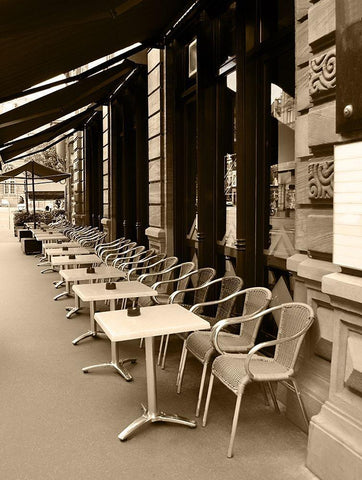 Cafe Under the Canopy Black Ornate Wood Framed Art Print with Double Matting by Anonymous