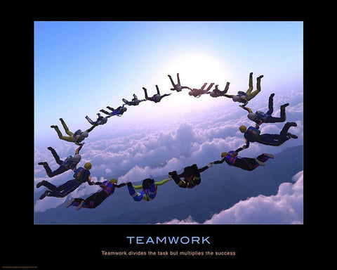 Teamwork White Modern Wood Framed Art Print with Double Matting by Anonymous