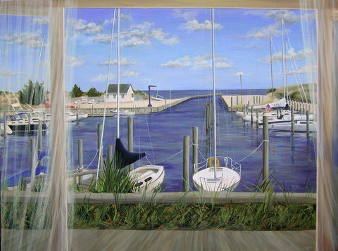 View on Deon Harbor Black Ornate Wood Framed Art Print with Double Matting by Saxe, Carol