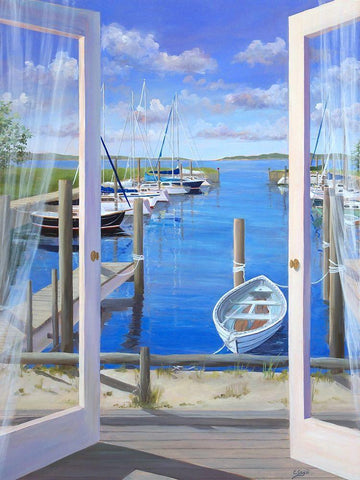 Port Deck White Modern Wood Framed Art Print with Double Matting by Saxe, Carol