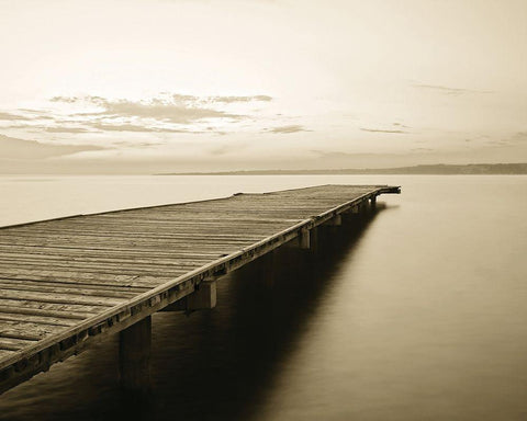 Old Wooden Pier White Modern Wood Framed Art Print with Double Matting by Anonymous