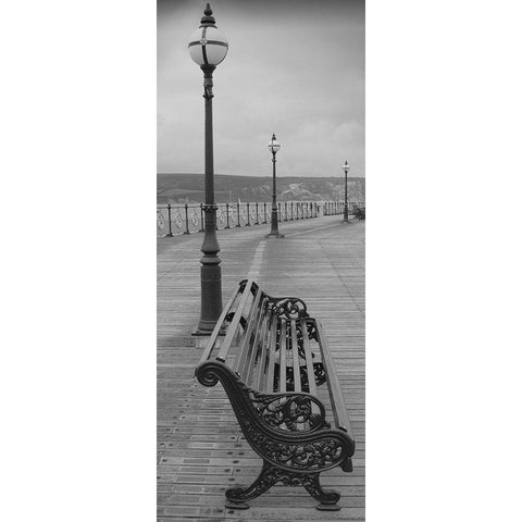 Bench on the Boardwalk White Modern Wood Framed Art Print by Anonymous