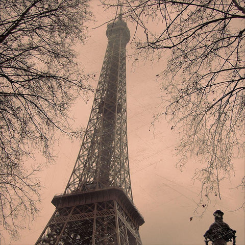 Eiffel in Warm Sky Gold Ornate Wood Framed Art Print with Double Matting by Anonymous