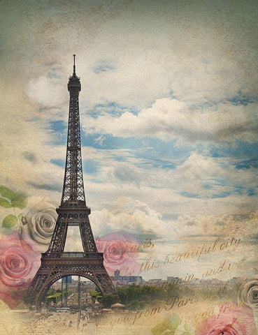 Eiffel in Rose Sky Black Ornate Wood Framed Art Print with Double Matting by Anonymous