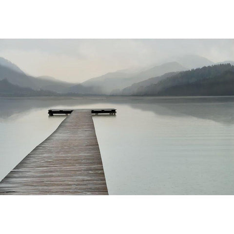 Solitude at the Pier, Color White Modern Wood Framed Art Print by Anonymous