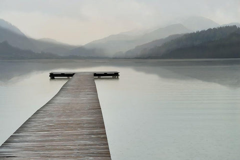 Solitude at the Pier, Color White Modern Wood Framed Art Print with Double Matting by Anonymous