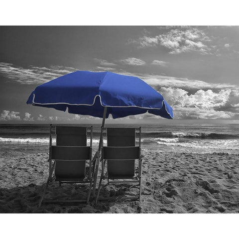 Blue Umbrella White Modern Wood Framed Art Print by Turek, Eve