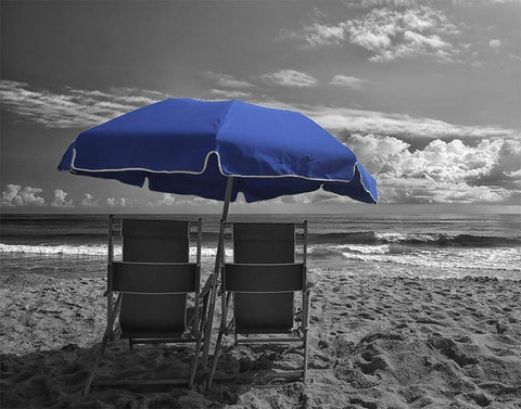 Blue Umbrella White Modern Wood Framed Art Print with Double Matting by Turek, Eve