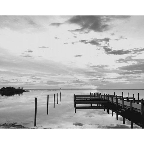 Sunset Pier Black Modern Wood Framed Art Print with Double Matting by Turek, Eve