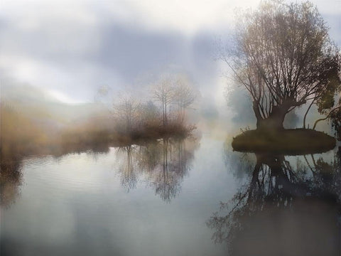 Lake Sunrise Black Ornate Wood Framed Art Print with Double Matting by German, Neil