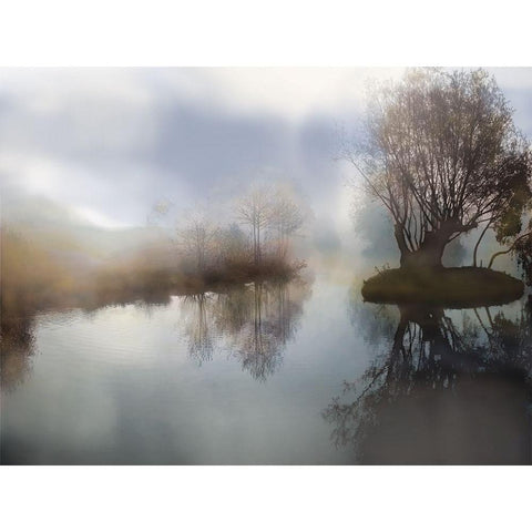 Lake Sunrise White Modern Wood Framed Art Print by German, Neil