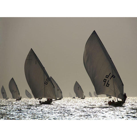 Sailboat Silhouette Black Modern Wood Framed Art Print with Double Matting by Haider, Y.