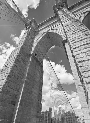 Brooklyn Bridge Arch White Modern Wood Framed Art Print with Double Matting by Anonymous