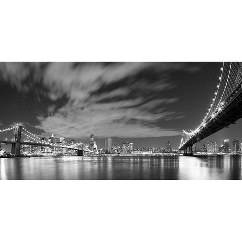 Brooklyn and Manhattan Bridge at Night II Gold Ornate Wood Framed Art Print with Double Matting by Anonymous