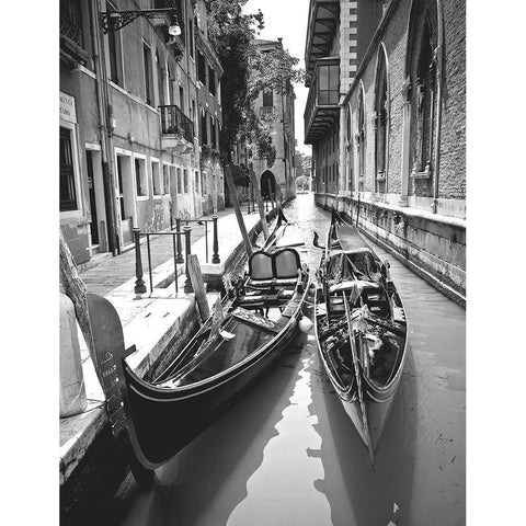 Gondola Pair, Venice Black Modern Wood Framed Art Print with Double Matting by Anonymous