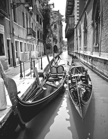 Gondola Pair, Venice White Modern Wood Framed Art Print with Double Matting by Anonymous