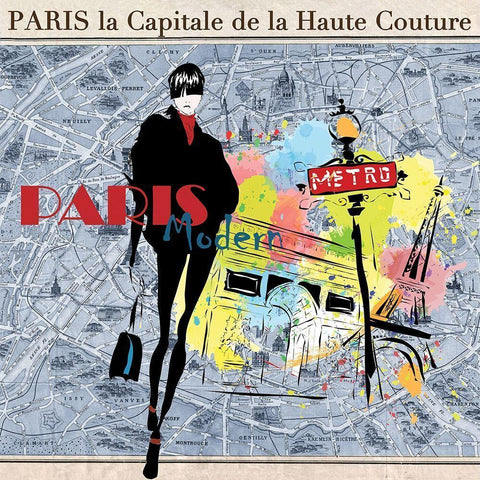 Paris Fashion Model Black Modern Wood Framed Art Print with Double Matting by Verlen