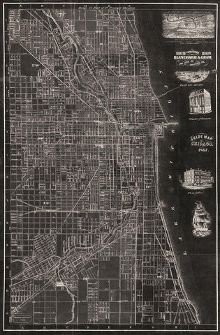 Antique Map of Chicago White Modern Wood Framed Art Print with Double Matting by Blanchard