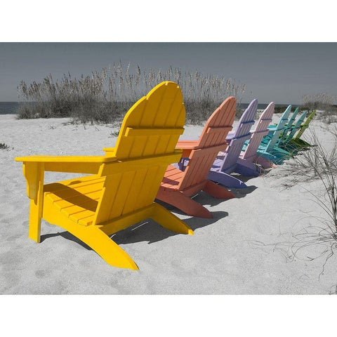 Colorful Beach Chairs White Modern Wood Framed Art Print by Stegmann