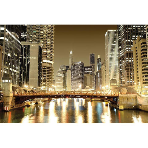Chicago Downtown Black Modern Wood Framed Art Print with Double Matting by Anonymous